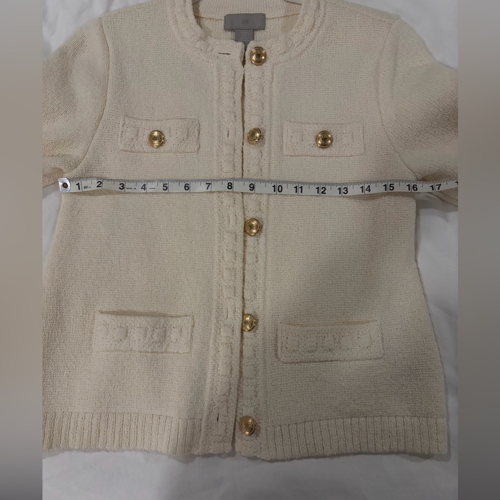 H&M Cream Bouclé Knit Cardigan with Gold Buttons - Picture 9 of 9